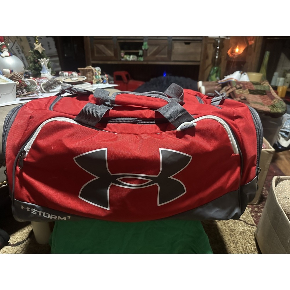 Under Armour Storm 1 UA Duffle Gym Bag Red Gray White w/ Shoulder Strap